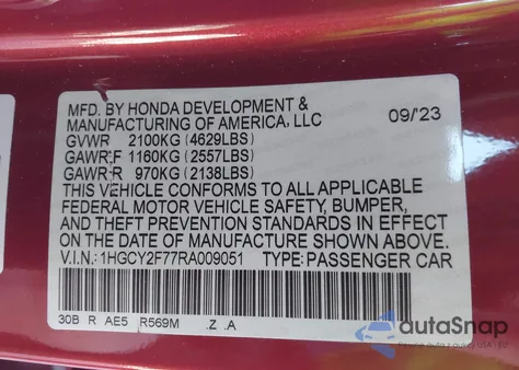 2024 Honda Accord Hybrid Sport-L z USA, uszkodzony, nr VIN 1HGCY2F77RA009051